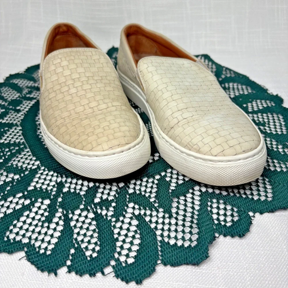 Aquatalia Ashlynn Embossed Calf Size 7 Cream/Grey Woven Leather Made Italy